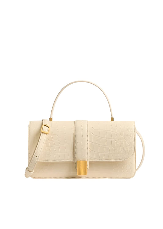 Crocodile Embossed Shoulder Handbag