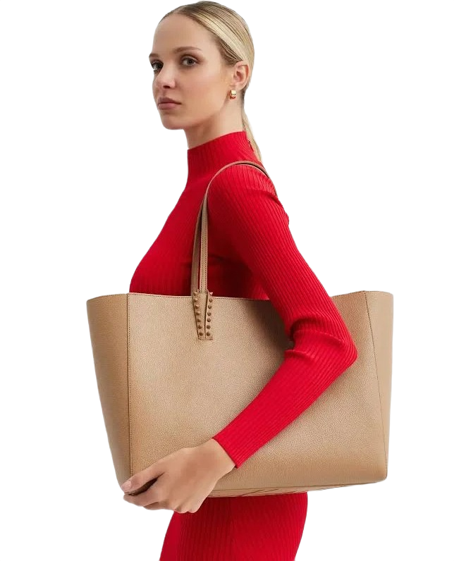 Studded Handle Leather Tote Bag